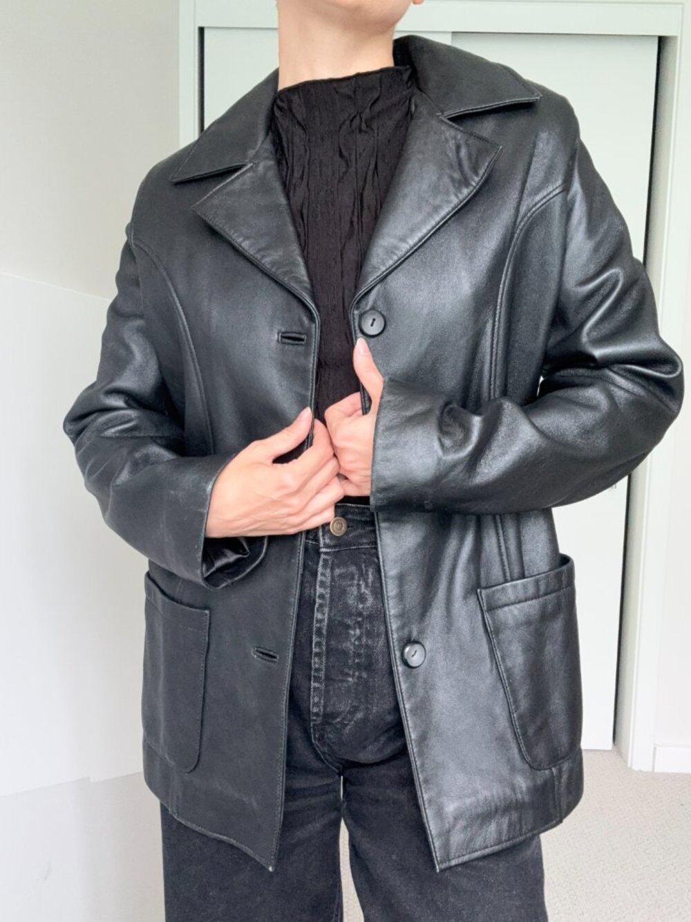 Vintage Umberto Gianni Black Genuine Leather Button Front Jacket